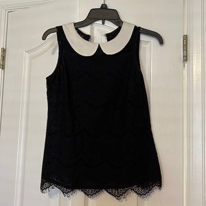 Black lace, white collar dress shirt